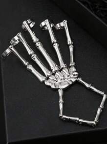 1 PC Fashion Personality Punk Skull Hand Bone Versatile Five Finger Ring Bracelet Adjustable One Piece Ring - Silver - View 6