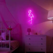 亞克力led霓虹燈粉色火烈鳥造型牆面裝飾,適用於兒童臥室、生日派對、酒吧 - 粉色 - 查看 8