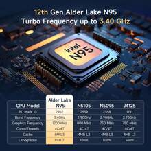 Bmax B4 迷你电脑英特尔® 处理器 N 95 / 16GB LPDDR4 RAM/512GB SSD 迷你台式电脑 WiFi5 / 2 端口 / 4 个 USB 端口/ 2.4GHz+5GHz 双频 WiFi / BT4.2 迷你电脑 - 美標插頭 - 查看 2