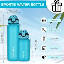 AOHAN 1 件 1L 水瓶带吸管防漏翻盖运动饮水瓶可用洗碗机清洗水瓶水壶带背带 - 湖藍色 - 查看 4