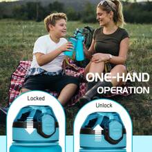 AOHAN 1 件 1L 水瓶带吸管防漏翻盖运动饮水瓶可用洗碗机清洗水瓶水壶带背带 - 湖藍色 - 查看 3