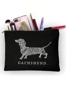 Dachshund Print Storage Bag Christmas Halloween Thanksgiving Print Cosmetic Bag Multifunctional Travel Bag Washing Bag Nurse Doctor Teacher Friend Mom Sister Grandma Gift Lipstick Box Bag Portable Storage Slouchy Portable Storage Bag Wallet Pencil Bag School Pencil Bag Stationery Bag - Black - View 4