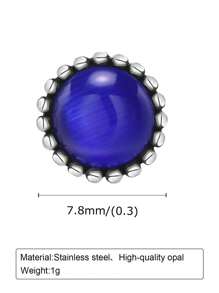 1pc Stainless Steel Round Blue Sapphire Stud Earring For Men - Royal Blue - View 3