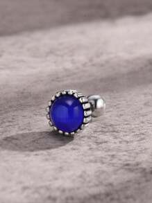 1pc Stainless Steel Round Blue Sapphire Stud Earring For Men - Royal Blue - View 4