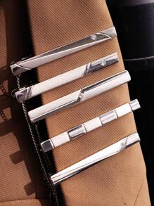 5pcs/set Silver Metal Luxury Business Style Simple Flower Brooch With Diamond & Matte Tie Clip Set, Men's Jewelry