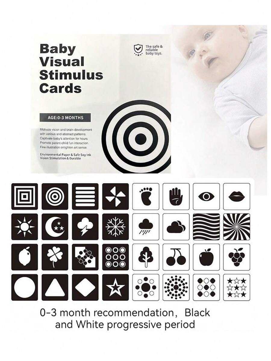 1 Box Black And White Infant Educational Cards, Newborn Visual Stimulation Cards, 0-3 Months Baby Visual Tracking Toy