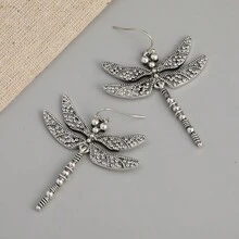 1pair Vintage Design Carved Dragonfly Silver Plated Jewelry Fashion Women Earrings - Antique Silver - View 3