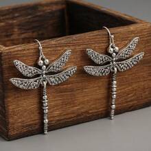 1pair Vintage Design Carved Dragonfly Silver Plated Jewelry Fashion Women Earrings - Antique Silver - View 4