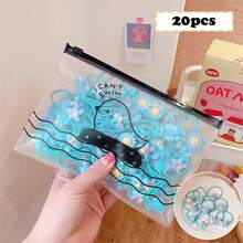 20入組可愛的毛絨球裝飾髮帶,多色彈性髮箍馬尾夾,適用於幼兒寶寶女孩髮飾