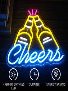 霓虹燈招牌,亮起的酒吧招牌,黃藍色的歡呼霓虹燈招牌作為牆壁裝飾,usb供電的霓虹燈吧台排行榜,酒吧招牌適用於家庭酒吧,酒吧,餐廳,男人洞洞,派對13.4x12.6英寸(約34x32公分 - 黃色 - 查看 5