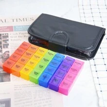 1pc Pill Case 7 Days 28 Compartments Pill Box /Pill Organiser Large Capacity Medicine Storage Case For Home Travel Office - Multicolor - View 4