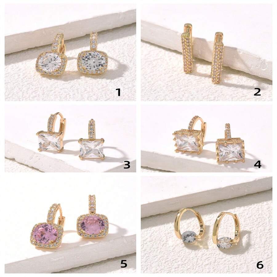2 Miếng Mạ vàng Đồng & Khối Zirconia  Bông tai stud , Châu Âu và Châu Mỹ Phong cách Của phụ nữ Mặc hàng ngày Hoa tai - Nhiều màu - Xem 1