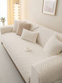 1只刷毛通用沙發墊,現代極簡風格防滑沙發墊,適用於l型沙發和1/2/3/4座椅沙發的客廳沙發保護套 - 米白 - 查看 2