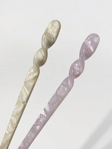 2入組粉色和黃色醋酸纖維波浪形髮棒,適用於髮髻