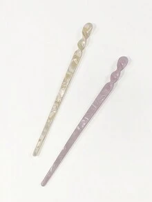 2入組粉色和黃色醋酸纖維波浪形髮棒,適用於髮髻