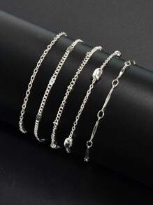 5 piezas Pulsera tobillera minimalista - Plateado - Ver 2