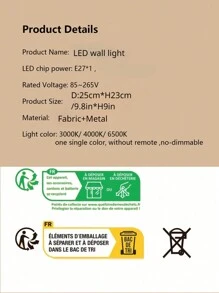 全新臥室床頭壁燈led北美風格創意飯店床頭壁燈北美布藝裝飾燈 - 白色 - 查看 6