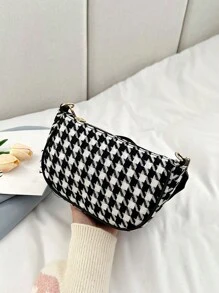 Lightweight And Easy To Carry, Fashionable Houndstooth Pattern, Made Of Polyester, With A Small Wallet, Women's Shoulder Bag, Suitable For College Students, Shopping, Travel, And Daily Commuting, Also Suitable For Teenagers, Women, And College Students, An Ideal Choice For Office, Work, Business, And Commuting. - Black and White - View 6