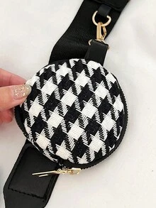 Lightweight And Easy To Carry, Fashionable Houndstooth Pattern, Made Of Polyester, With A Small Wallet, Women's Shoulder Bag, Suitable For College Students, Shopping, Travel, And Daily Commuting, Also Suitable For Teenagers, Women, And College Students, An Ideal Choice For Office, Work, Business, And Commuting. - Black and White - View 8