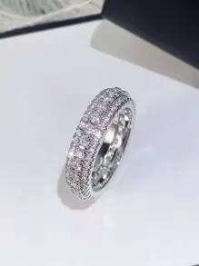 1pc Elegant Cubic Zirconia Ring, Gift For Women, Anniversary Party Jewelry - Silver - View 4