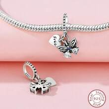 1 件精美正品 S925 純銀蜜蜂和蝴蝶吊墜,帶有彩色方晶鋯石,適合 Diy 手鍊、項鍊、珠寶禮品