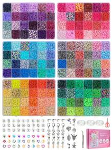 15600件/14400件/7200件/4800件/2400件黏土珠手鍊製作套件，包含字母珠、扁平聚合物珠、珠寶製作用品、彩繩彈性線，適用於女孩手工藝禮物套裝 - 2400pcs - 查看 8