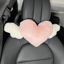 1pc Cute Cartoon Car Headrest Pillow, Neck Support Pillow, Heart Back Waist Pillow Seat Back Cushion Car Interior Decoration - Pink - View 2