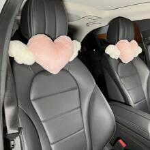1pc Cute Cartoon Car Headrest Pillow, Neck Support Pillow, Heart Back Waist Pillow Seat Back Cushion Car Interior Decoration - Pink - View 3