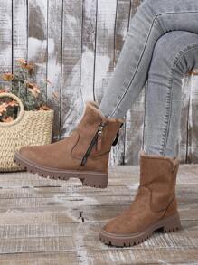 Women's Warm Snow Boots With Thick Fur Lining, Winter Short Boots