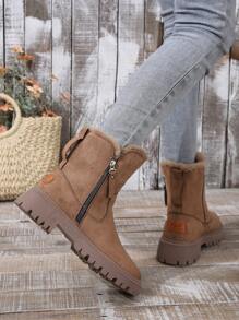 Women's Warm Snow Boots With Thick Fur Lining, Winter Short Boots