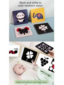 1 Box Black And White Infant Educational Cards, Newborn Visual Stimulation Cards, 0-3 Months Baby Visual Tracking Toy - Black and White - View 3