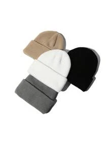1pc Winter Solid Color Ribbed Knit Hat With Earflaps For Women, Ins Style Warm Beanie - Black - View 6