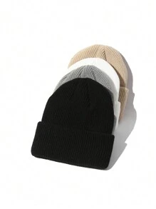 1pc Winter Solid Color Ribbed Knit Hat With Earflaps For Women, Ins Style Warm Beanie - Black - View 5