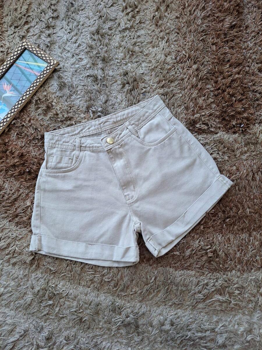 Women Denim Shorts - 米色 - 查看 1