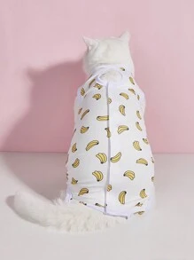HOLAPET 1pc Printed Cat Surgery Recovery Suit, Four Legs Combines Clothes, Breathable, Comfortable For Pet - Yellow - View 2