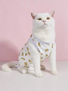 HOLAPET 1pc Printed Cat Surgery Recovery Suit, Four Legs Combines Clothes, Breathable, Comfortable For Pet - Yellow - View 1