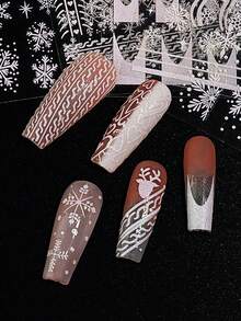 3 件装圣诞雪花美甲贴纸贴花自粘美甲用品节日美甲设计装饰配件 - 白色 - 查看 2