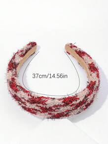 1入女士紅色新年髮箍,秋冬復古毛呢寬海綿髮箍,優雅甜美校園風格,適用於派對、跳舞、日常或派對裝扮