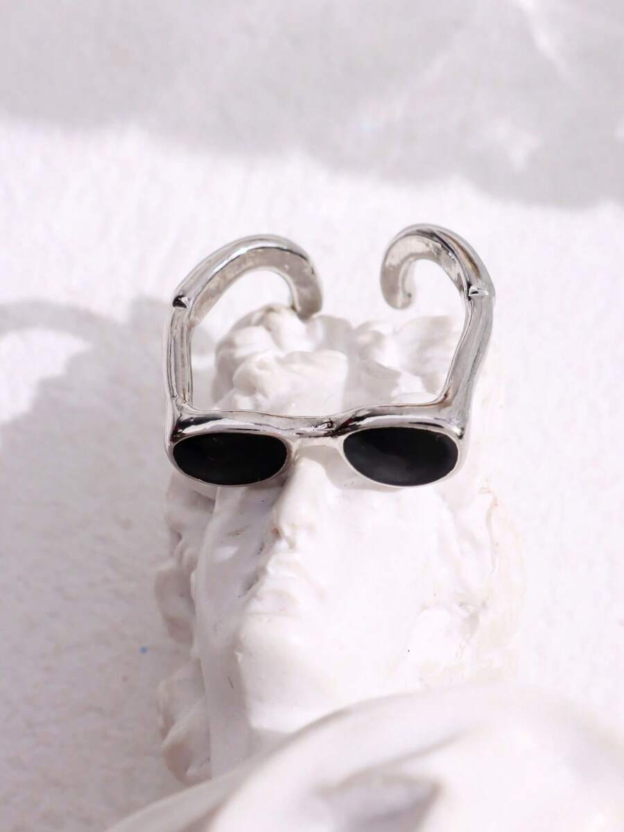 1 件個人化創意氧化鋯眼鏡戒指、情侶首飾、節日禮物