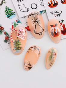 3 件聖誕雪花美甲貼紙貼花自黏指甲用品節日美甲設計裝飾配件 - 彩色 - 查看 5