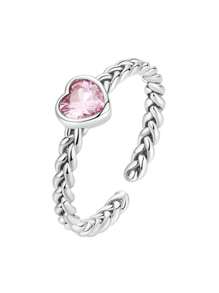 優雅精緻心形戒指,可調節開口戒指,新娘承諾週年紀念日節日禮物,情人節禮物 - 粉色 - 查看 4