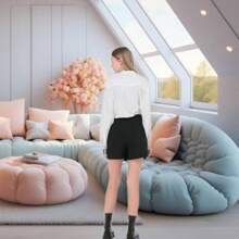 Falda Short, Skort Mini unicolor con abertura, Falda Moda, Short Moda - Negro - Ver 3