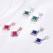 Trendolla 1 件時尚 S925 純銀鍍 18k 金花朵耳環,優雅浪漫,適合女士日常佩戴,送給媽媽的生日禮物 - 綠色 - 查看 6