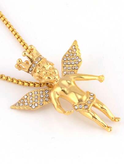 1pc Classic Style 18K Plated Stainless Steel Casting Angel Pendants With CZ Stones For Men