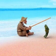 1入組水族箱裝飾老漁夫雕像釣魚人小魚缸景觀裝飾水族箱室內花園園藝創意裝飾 - 棕色 - 查看 7