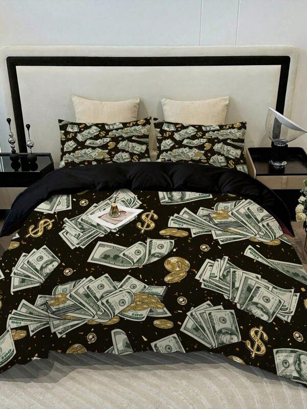3pcs Comforter Cover Set, One Hundred Dollar Print Polyester Bedding Set, For Bedroom, Guest Room (1*Comforter Cover + 2*Pillowcases, Without Core)
