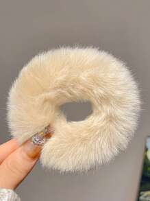 12/2 件女士毛绒发圈厚实纯色发带，时尚可爱发带，适合日常佩戴、马尾辫、发型配饰、时尚发饰