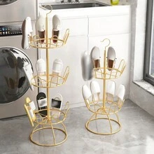 1pc Home Shoe Rack, Easy To Assemble, Outdoor Balcony Shoe Organizer, Floor Stand With Rotating Hooks For Sandals Storage - Gold - View 1