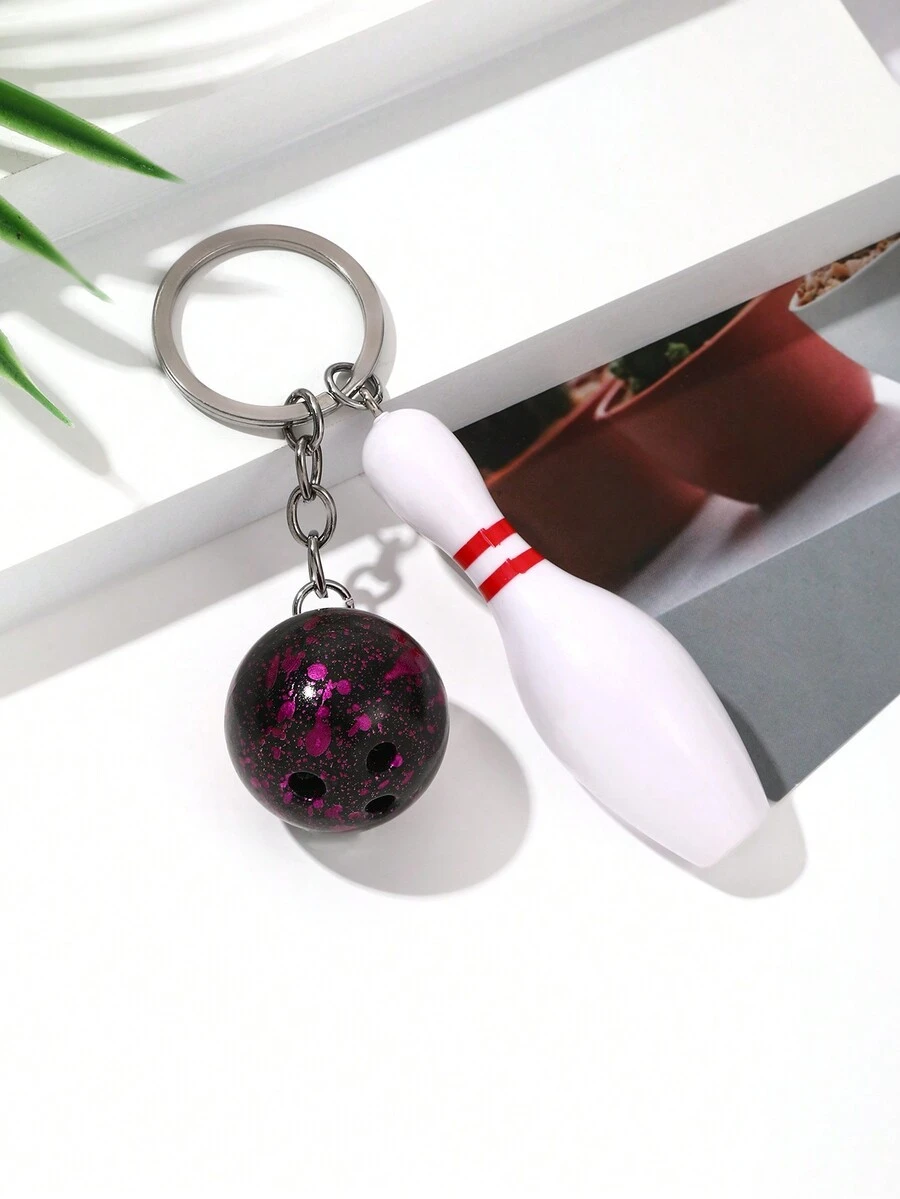 1pc Men's Casual Sporty Alloy Bowling Keychain In Mini Size, Rose Red Color - Multicolor - View 1