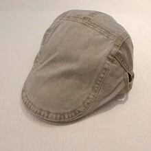 1入男女適用的卡其色復古洗水日式休閒貝雷帽,時尚防風可調節新聞男女設計帽子 - 均碼 - 查看 1